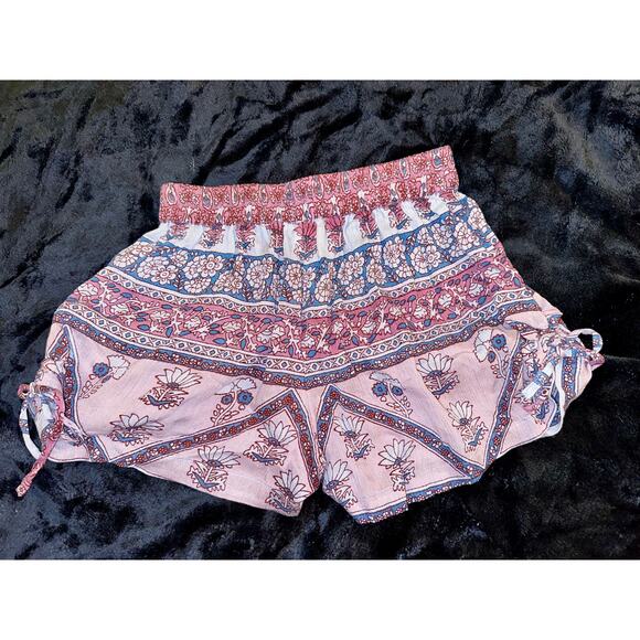 NWOT BLUE BOHEME BOHO GAUZE LAVENDER BLOCK PRINT SHORTS INDIA FRANCE ONE SIZE - Picture 1 of 7